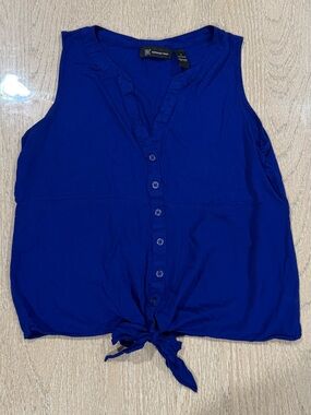 INC International Concepts Royal Blue Sleeveless Button-Front Tie Hem Top